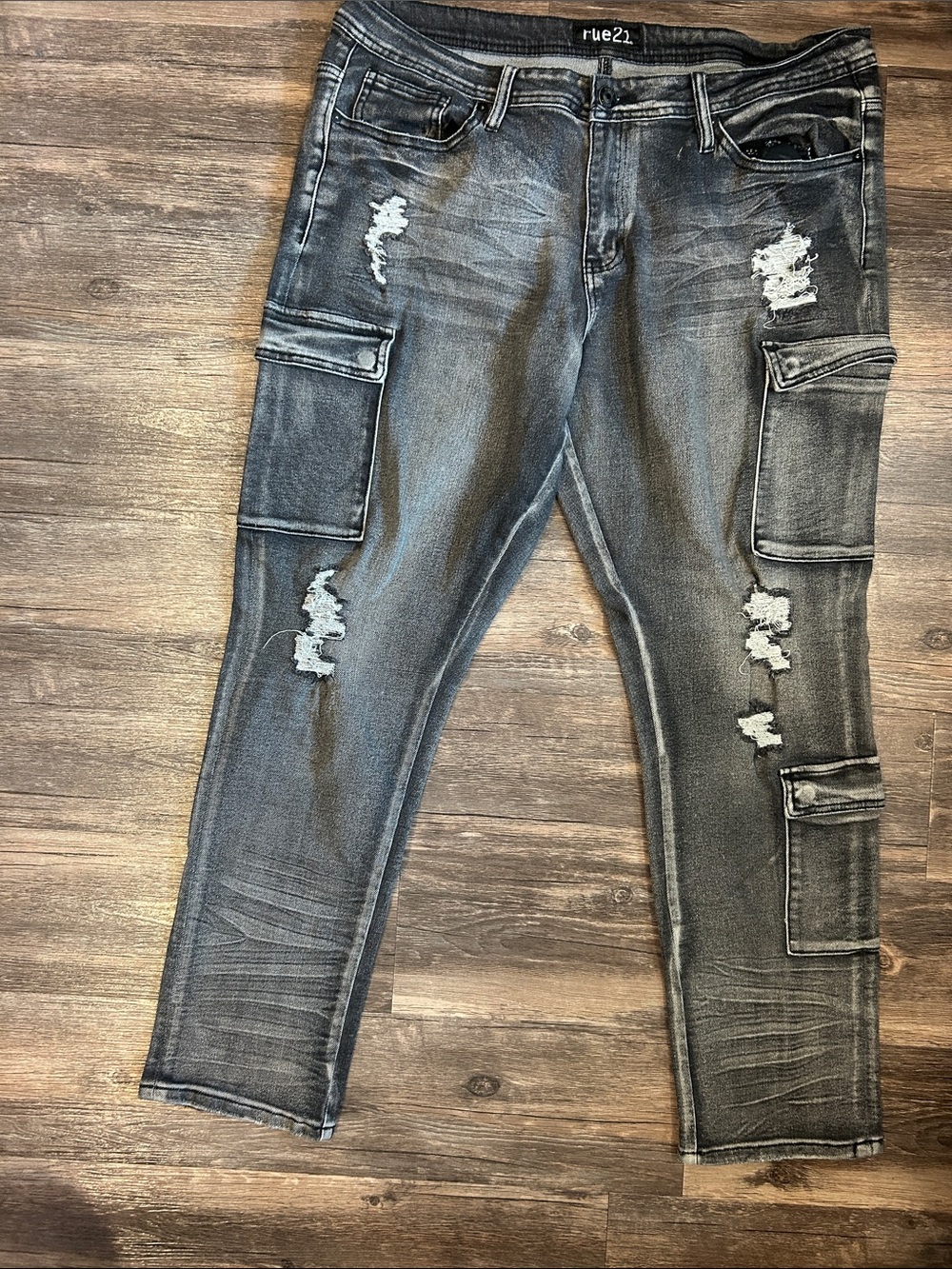 Rue21 Men's Washed Black Skinny Cargo Jeans
